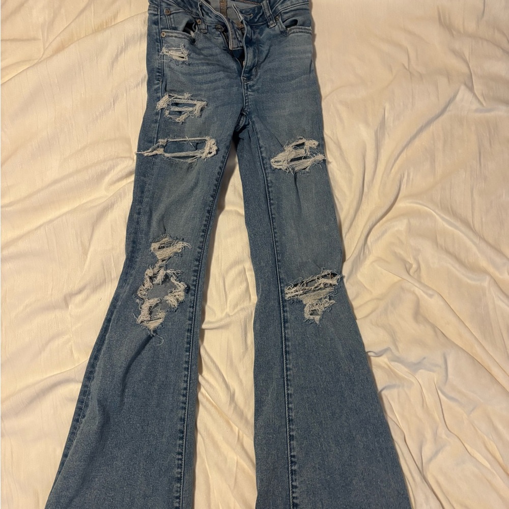 American Eagle Blue Flare Distressed Jeans